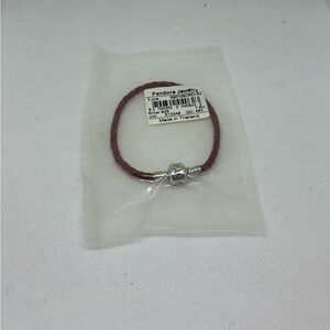 Pandora Antiqued Red Burgundy Braided Bracelet with Sterling Silver Clasp Barrel